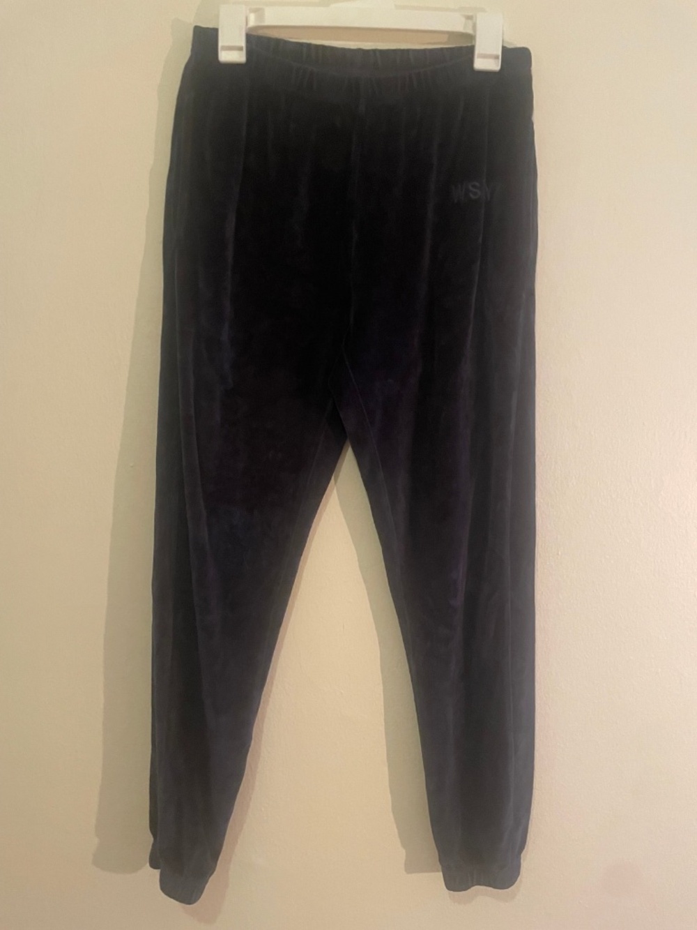 WSLY WESLEY Bandier Eco Plush Velour Joggers Pocket s Navy Blue like new